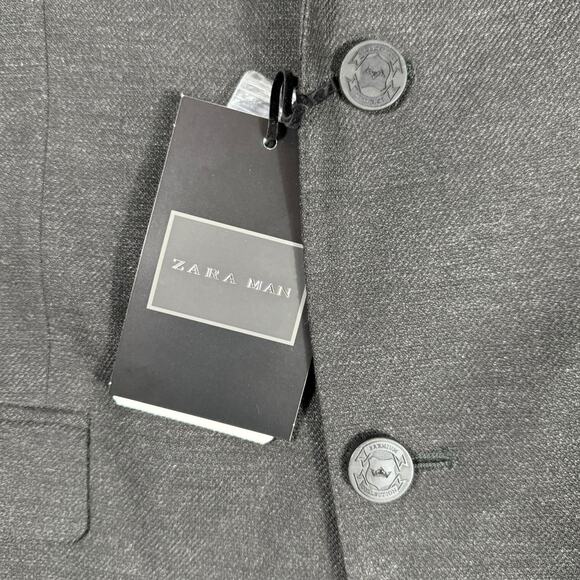Zara Man (40) Premium Collection Sport Coat Blazer Elbow Patches Crest Pocket - Picture 7 of 16